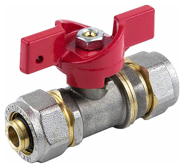 Кран шаровой Aquasfera 027-8787, PN 1,6 МПа, ДУ 20 обжим - ДУ 20 обжим, 1018-03 EURO неполнопроходной латунный с бабочкой