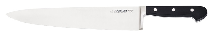 Нож поварской Giesser 8280 30 L=30 см (нерж. сталь / пластик) кованый клинок с черной рукояткой