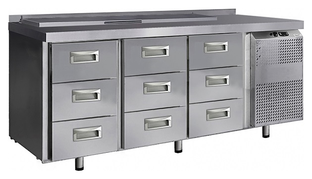 Стол-саладетта Finist СХСс-700-0/9 (7GN1/6 с крышкой) (агрегат справа) с бортом