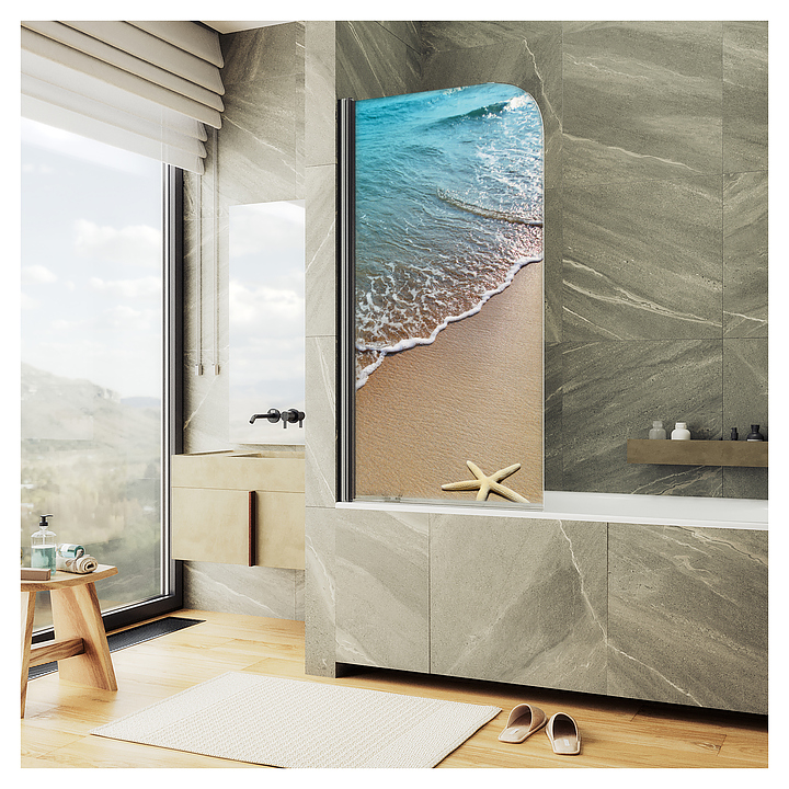 Шторка на ванну с фотопечатью MaybahGlass ФП009-6 70х140 см, поворотная, на монопетле, черный