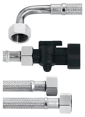 Комплект шлангов №3 Brita шланги входн. и выходн. G3/4 -G3/4 колено и G3/4 -G3/4 + запирающий клапан G3/4-G1, DN13, 2 метра, нерж. металл, супергибкость