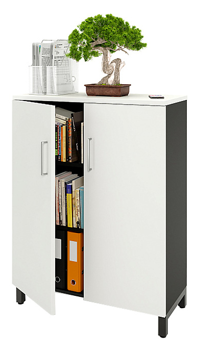 Шкаф для документов ZAMM 3 полки, 2 двери МК 414 90х41,4х120 см фасад белый, корпус черный