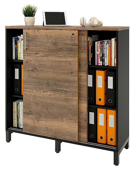 Локер ZAMM 3 полки МК 414 120х41,4х121 см фасад дуб Галифакс олово, корпус черный