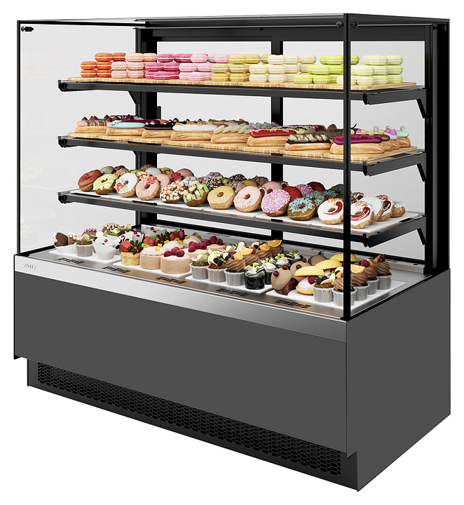 Витрина кондитерская Chilz VETE II KUB 130 серый матовый, шлифованная нержавейка