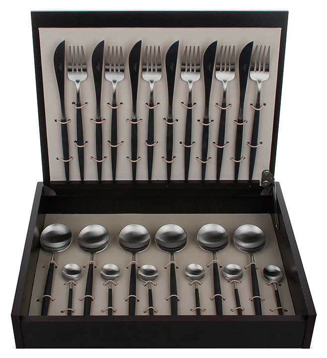 Набор столовых приборов CUTIPOL Goa GO.006 24 шт., матовая сталь, черные ручки