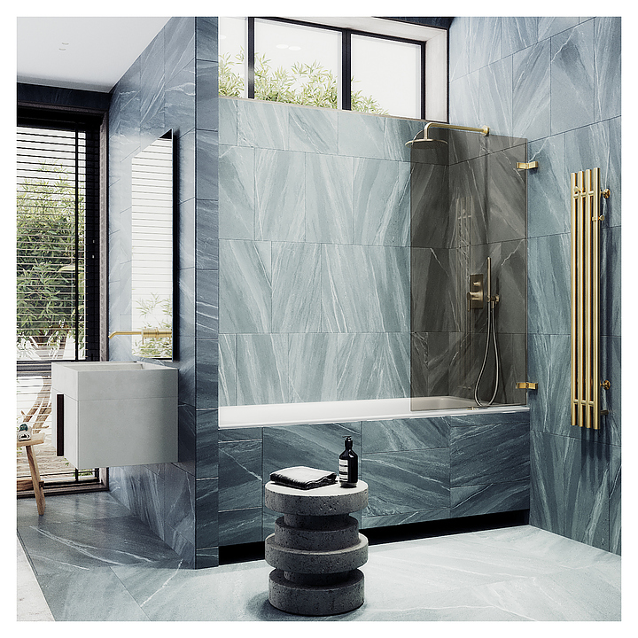 Шторка на ванну MaybahGlass MGV-651-3 70,5х140 см, поворотная, бронза, золото