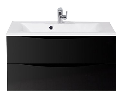 Тумба с раковиной BelBagno MARINO-900-2C-SO-NL-P + BB900/450-LV-MR-PR перелив слева, черный глянцевый