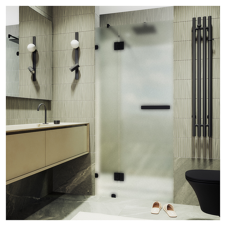 Дверь душевая MaybahGlass MGD-496-6 120х195 см, распашная, с добором на петлях, сатин, черный