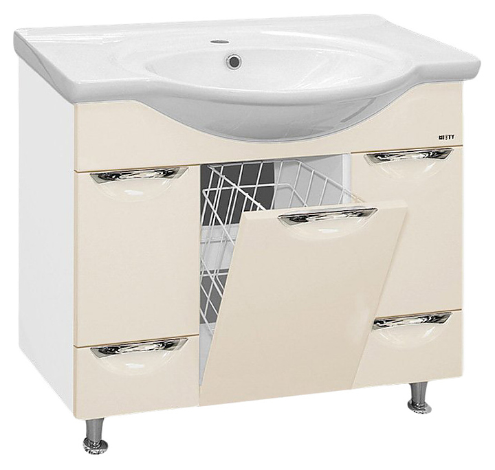 Тумба под раковину Misty Жасмин-95 91х70 см, с 2 ящиками и бельевой корзиной, бежевая эмаль