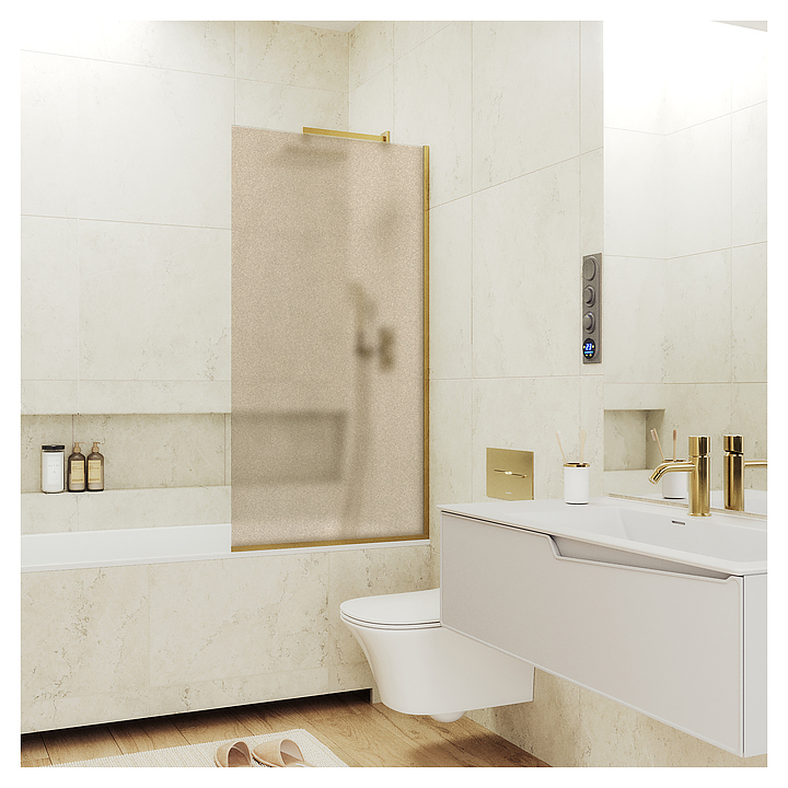 Шторка на ванну MaybahGlass MGV-77-3у 90х140 см, бронза матовая, золото