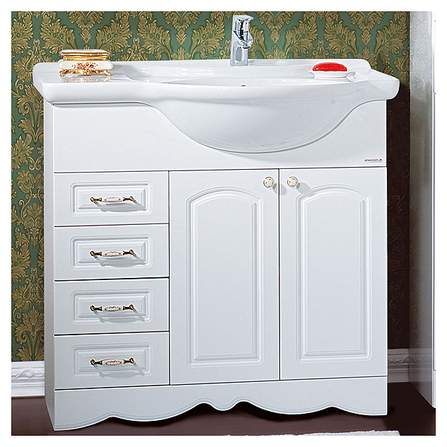 Тумба под раковину БРИКЛАЕР Анна 90 см напольная, правая, белый глянец