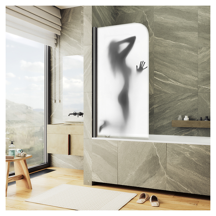 Шторка на ванну с фотопечатью MaybahGlass ФП017-6 60х140 см, поворотная, на монопетле, черный