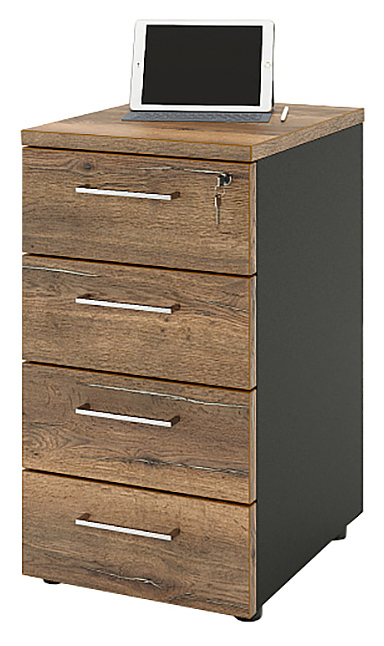 Тумба приставная ZAMM 4 ящика 41х70х74,5 см фасад дуб Галифакс олово, корпус черный