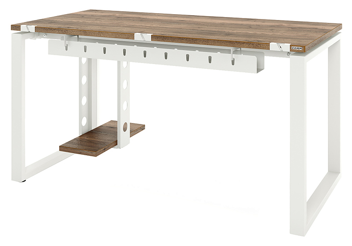 Стол офисный прямой ZAMM Зета 60х30 ТР 1600х700 с пропусками, кабель-каналом и подвесом системного блока, дуб галифакс олово/белый матовый