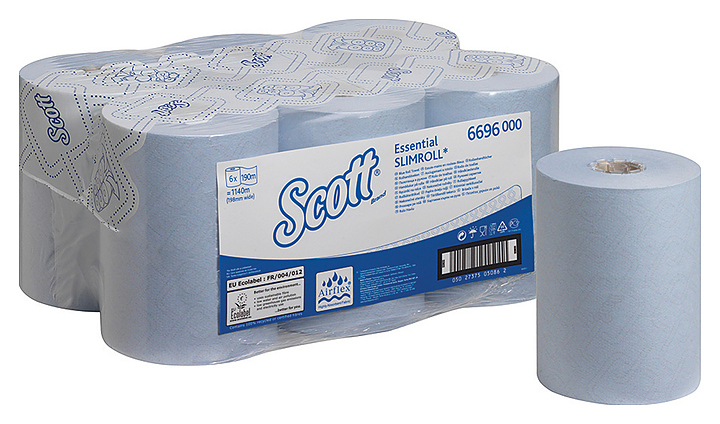 Полотенца бумажные для диспенсера Kimberly-Clark Scott Essential Slimroll 6696 рулонные 19х19,8 см, 6х190 метров