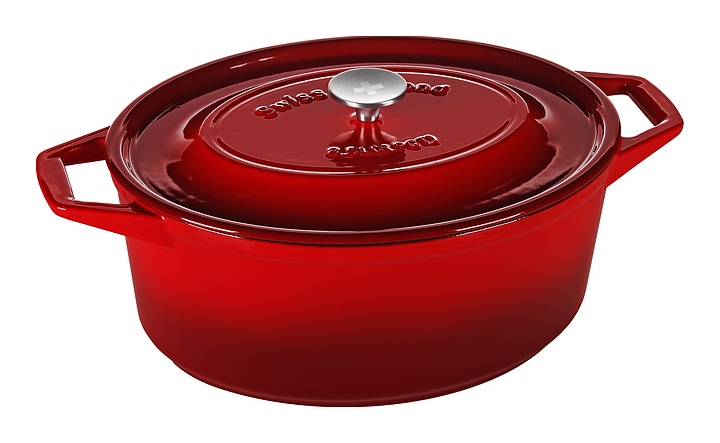 Кастрюля Swiss Diamond PC1329CR (29 см) чугунная овальная красная