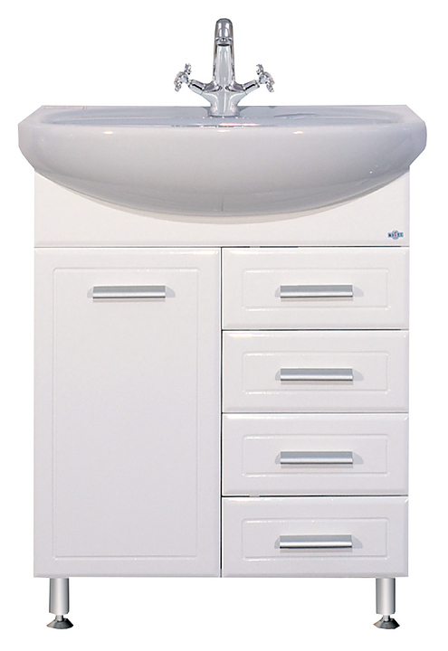 Тумба под раковину Misty Стелла-65 61х70 см, с 4 ящиками и бельевой корзиной, белая