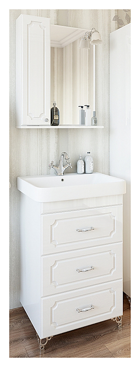 Гарнитур Sanflor Ксения 60 см, 3 предмета, с тумбой на опорах, с правост. зеркалом, белый