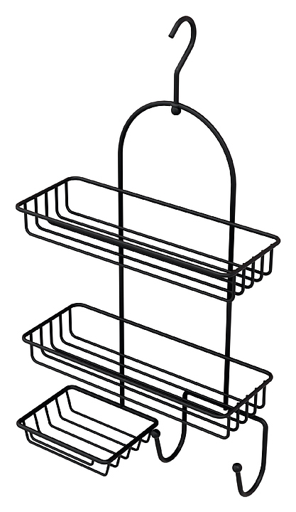 Полка прямая двухэтажная Fixsen FX-970B с мыльницей и 2 крючками, черная