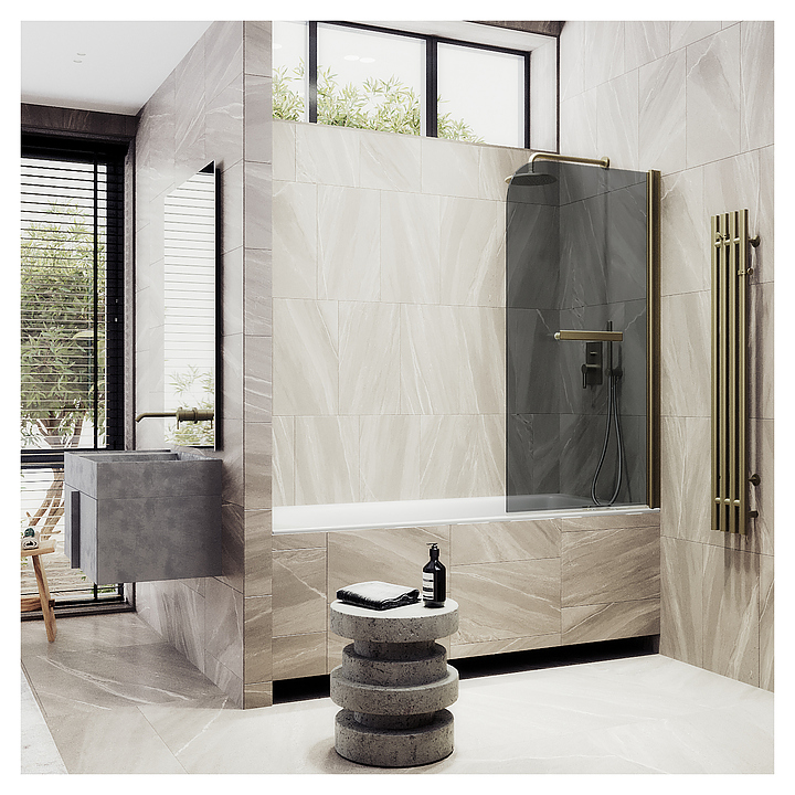 Шторка на ванну с полотенцедержателем MaybahGlass MGV-785-2 70х140 см, распашная, графит, бронза