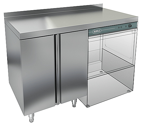 Стол под посудомоечную машину HICOLD НБМСЗКП-12/7БП с правым крылом и бортом