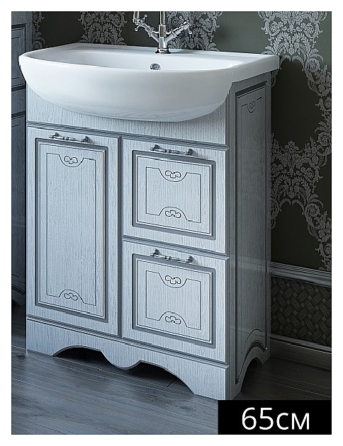 Тумба с раковиной Sanflor Адель 65 см белая, фурнитура серебро