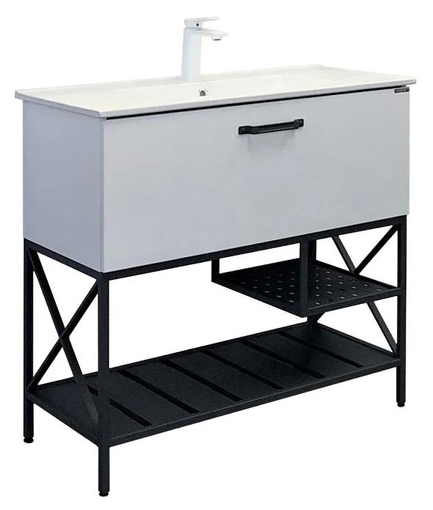 Тумба Comforty Бредфорд-90 с белой раковиной Comforty 90E, белый, графит