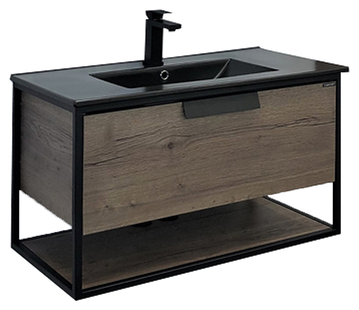 Тумба Comforty Бонн-90 с черной раковиной Comforty 90E, дуб темный