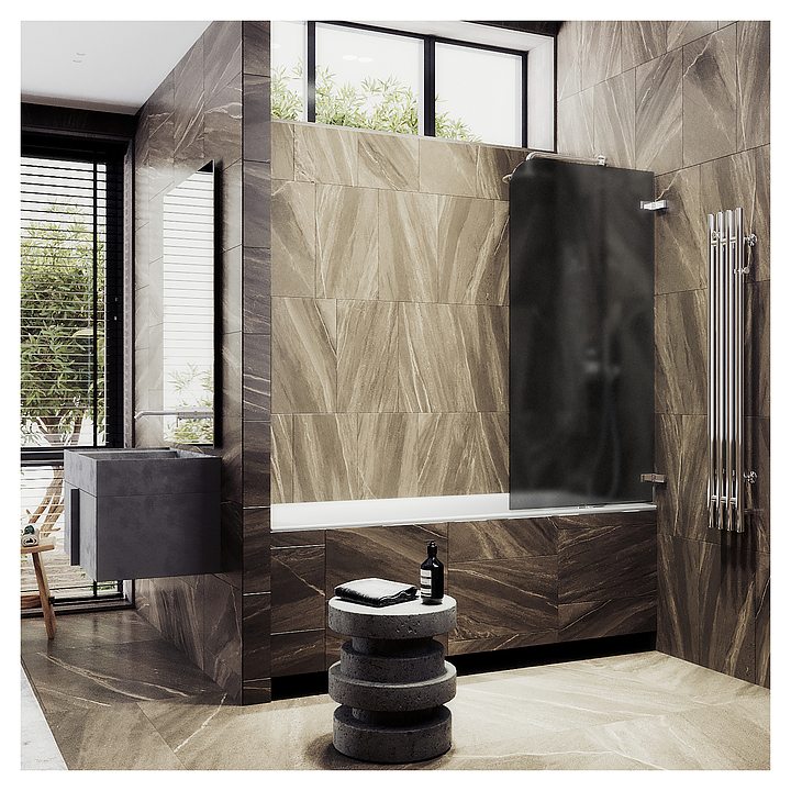 Шторка на ванну MaybahGlass MGV-649-4 40,5х140 см, поворотная, графит матовый, хром глянцевый