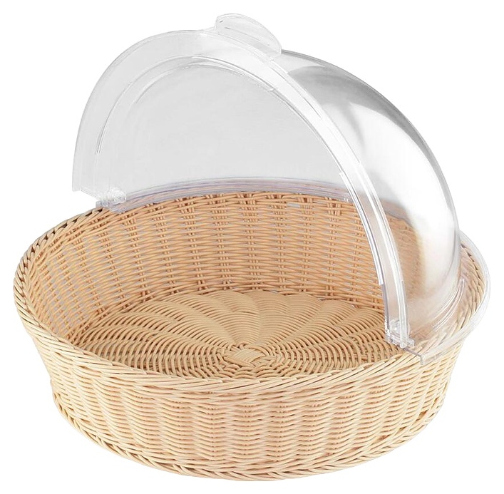 Корзина плетеная для хлеба P.L. Proff Cuisine SPB-13B d=39,5 см h=10 см (полиротанг) бежевая с крышкой Roll-Top (пластик)