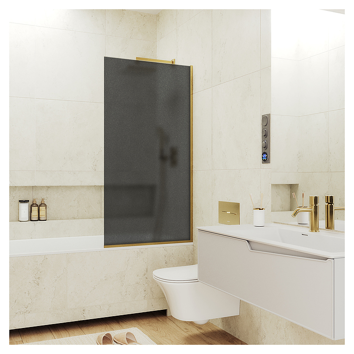 Шторка на ванну MaybahGlass MGV-251-3у 30х140 см, графит матовый, золото