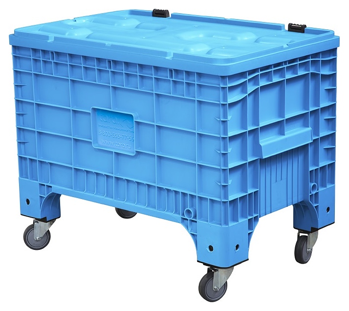 Контейнер ТАРА.РУ B-Box 1065 Mini 1017х636х793 мм (сплошной на колесах) с крышкой на петлях голубой