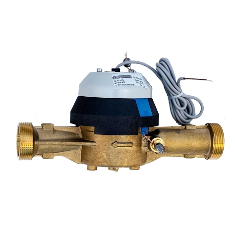 Счётчик г/в крыльчатый одноструйный латунный корпус Ду 32 Ру16 Qn=6 м3/ч 150С L=260мм резьба импульсный Б/К класс B IP54 ВСТН Тепловодомер R131-032-320-B54