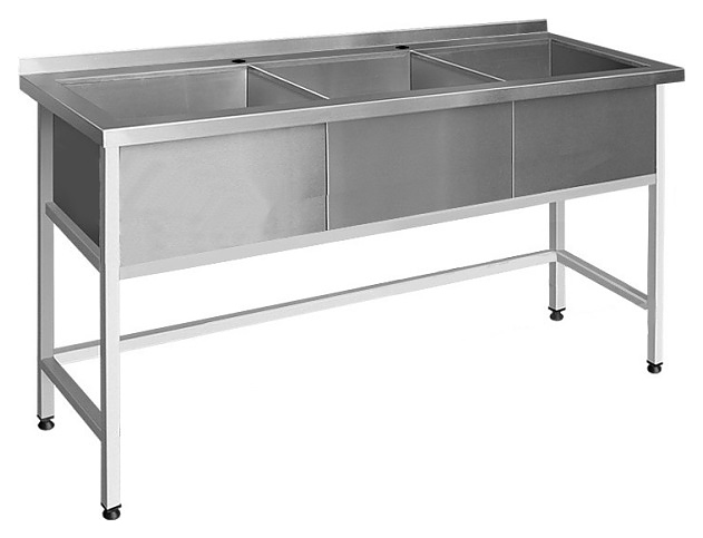 Ванна моечная Finist ВМП-3 1600х600х850 мм 2 отверстия под смеситель, с бортом