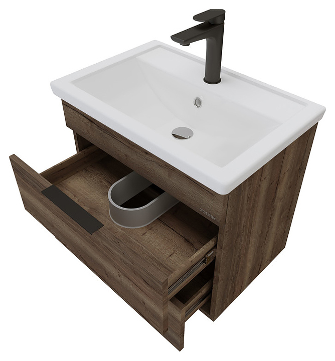 Тумба под раковину Grossman ФОРТА 60 см, темный дуб галифакс