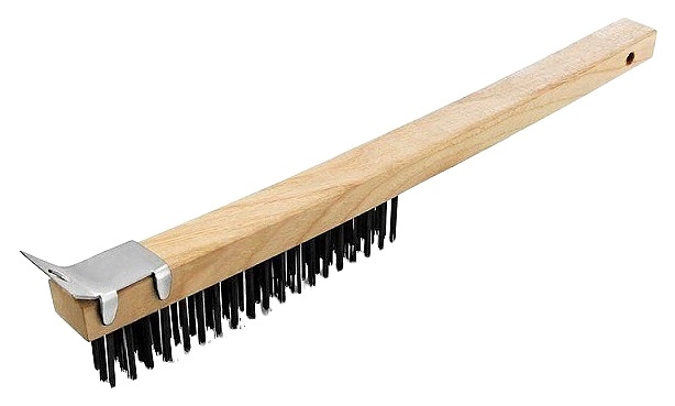 Щетка для гриля MGprof 75311 l=35 см (дерево) с головкой 15х2 см со стальной щетиной h=3 см и скребком
