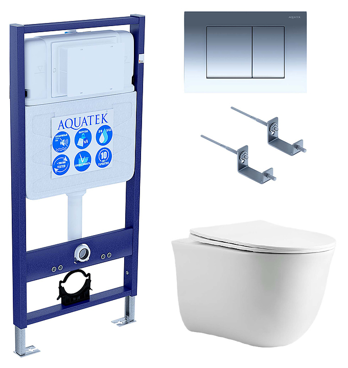 Унитаз подвесной с инсталляцией и сиденьем Aquatek SET КЛАССИК cm-010 4в1