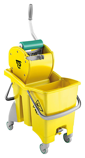 Тележка уборочная TTS Action Pro 30 со сливными отверстиями и отжимом Dry, желтая