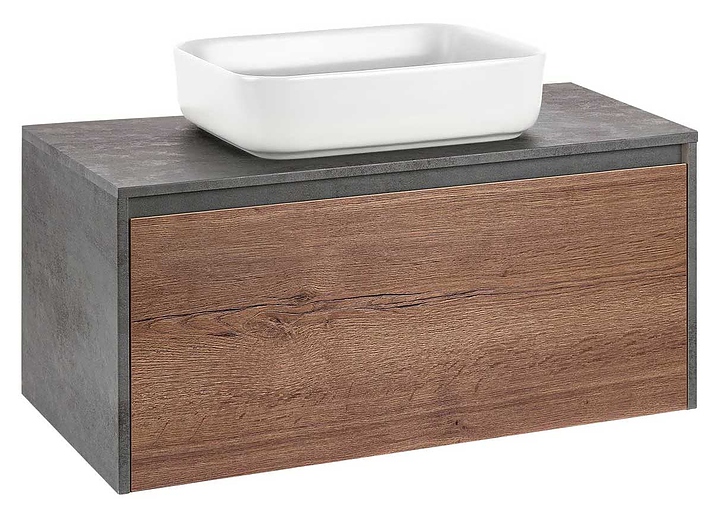 Тумба под раковину Vincea Mesa 1000 T.Oak + Beton 100х50 см, с 2 ящиками, подвесная, дуб табак, бетон