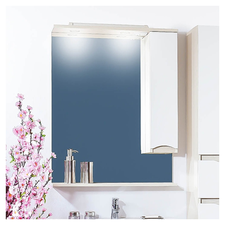 Зеркало БРИКЛАЕР Токио 70 68,4х86,4 см правое, с подсветкой, светлая лиственница, белый глянец