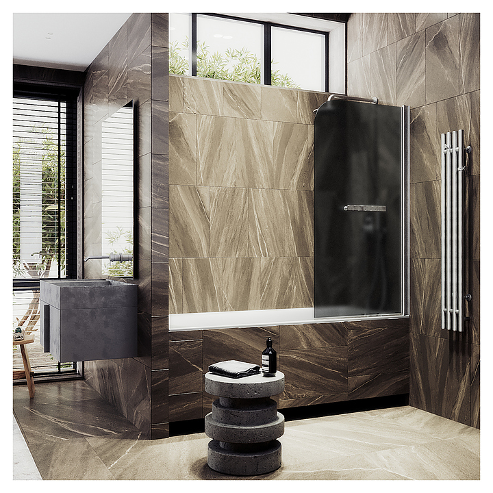 Шторка на ванну с полотенцедержателем MaybahGlass MGV-774-5 50х140 см, распашная, графит матовый, хром матовый