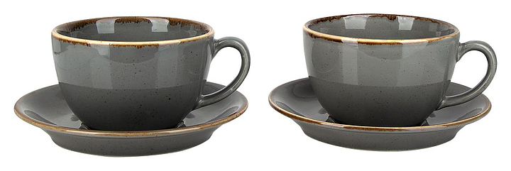 Набор из 4 чайных пар Porland Seasons POR0022 340 мл тёмно-серый