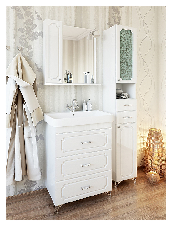 Гарнитур Sanflor Ксения 80 см, 4 предмета, с тумбой на опорах, с правост. пеналом, белый