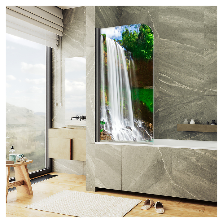 Шторка на ванну с фотопечатью MaybahGlass ФП007-6 70х140 см, поворотная, на монопетле, черный