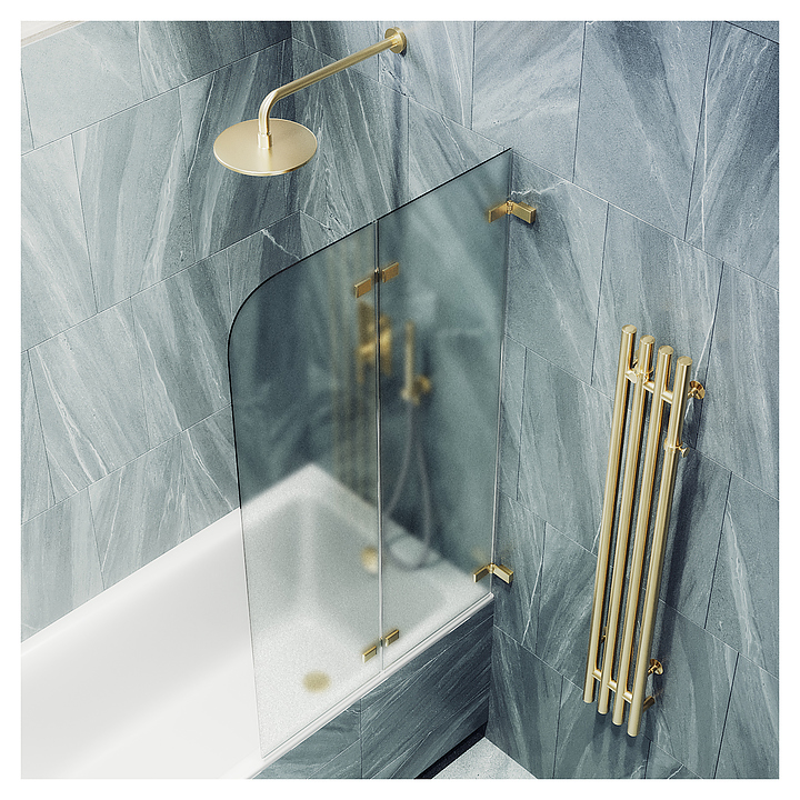 Шторка на ванну MaybahGlass MGV-574-3 51,5х140 см, 2 секции, складная, сатин, золото