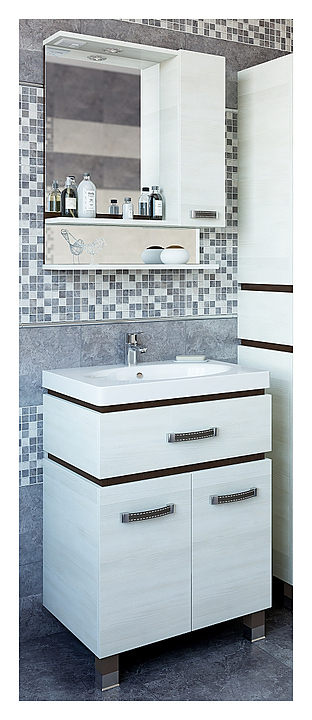 Гарнитур Sanflor Техас 70 см, 3 предмета, с правост. зеркалом, венге, северное дерево светлое