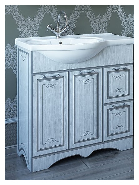 Тумба с раковиной Sanflor Адель 82 см левосторонняя, белая, патина серебро