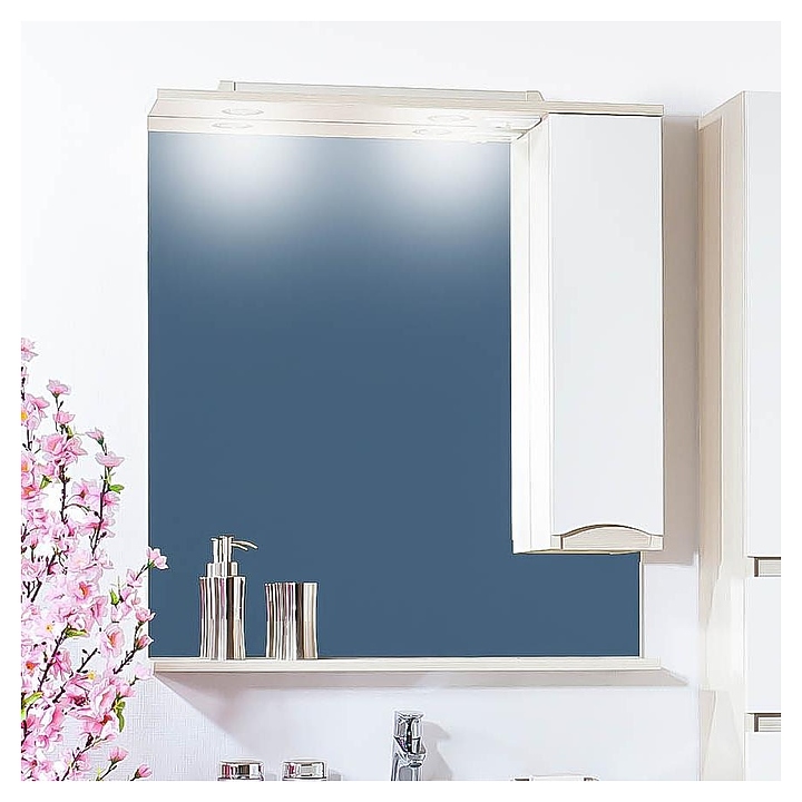 Зеркало БРИКЛАЕР Токио 80 78,4х86,4 см правое, с подсветкой, светлая лиственница, белый глянец