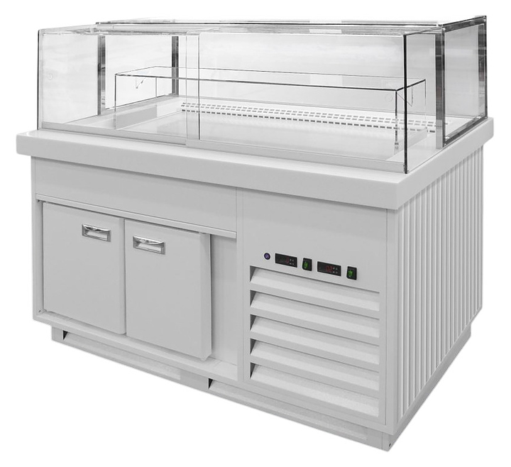 Напольная горизонтальная кондитерская витрина Finist Maria Mw-17-9 с выкладкой из дерева (лак)