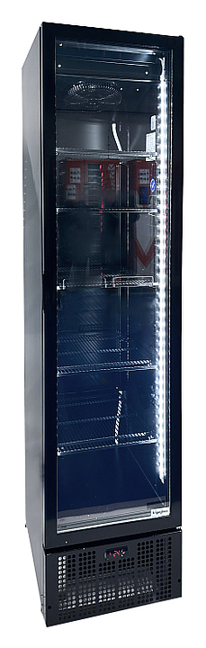 Шкаф холодильный Frigoglass Smart 130-NC (R600a) (черн.корпус, черн.кабинет, черн.рамка дв., 1вертик.Led, 6 полок, 6цд, без канапе)